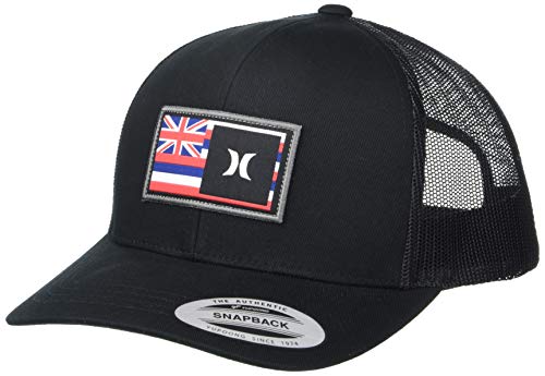 Hurley Men's Destination Curved Bill Trucker Baseball Cap Hat, Black/Black Denim (Hawaii), One Size