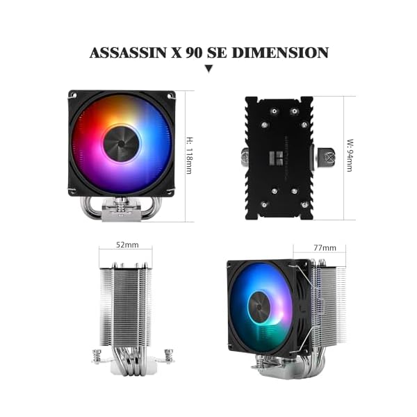 Thermalright Assassin X 90 SE ARGB CPU-Luftkühler,4 Heatpipes,TL-P9-S PWM ARGB Lüfter, Computer-Kühlkörper Kühler CPU, AGHP 4.0 Technologie,für AMD AM4 AM5/Intel LGA 1150/1151/1200/1700 (AX90 SE ARGB) – Bild 7