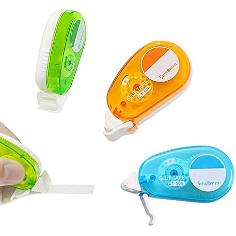 DHinkyoung 3 Pcs Glue Roller 5m x 8mm Adhesive Glue Tape Double Side Tape Dispensers Transparent Scrapbook Runner Tapes Glue Dots for Student Handicraft Documents Office(Random Color) Cover
