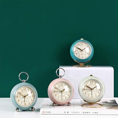 Image of SHISEDECO Small Tableclocks Classic Non-Ticking Tabletop Alarm Clock | Lake Blue, 4 Inches, Night Light, Battery Operated Metal Analog Deskclock for Living Room, Bedroom, Bedside,Shelf Decor
