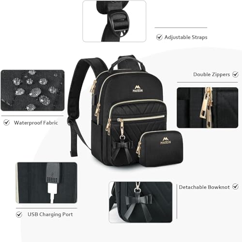 MATEIN Shoulder Bag with USB Charging Port, Waterproof Lightweight Travel Daily Backpack College Handbag