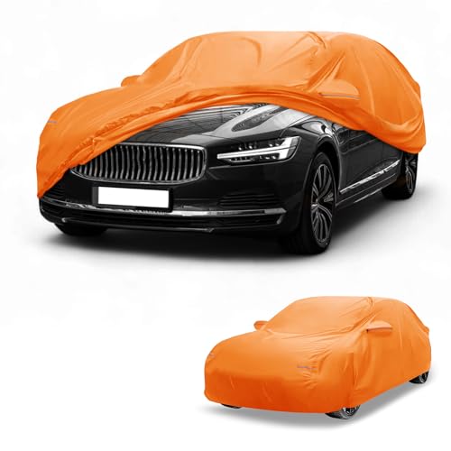 Image of Car Cover Waterproof All Weather Automotive Outdoor Anti-UV Full Exterior Cover for Volvo S90 (est) Aluminum Film Orange with Left Side Zipper