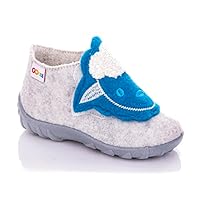 GOKIDS Natural Wool Felt Slippers for Kids Boys Girls Animal Pattern 19-27 EU, Sheep Breathable Sole, 4.5 UK Child