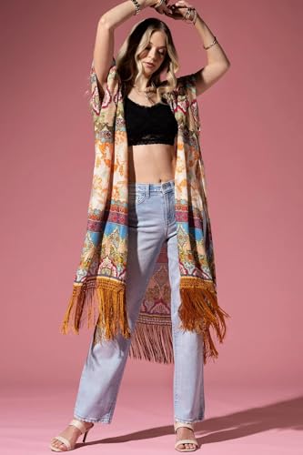 Image of Spicy Sandia Kimonos for Women Floral Beach Cover Up Loose Swimsuit Bathing Suit Coverup Cardigan for Summer Swimwear