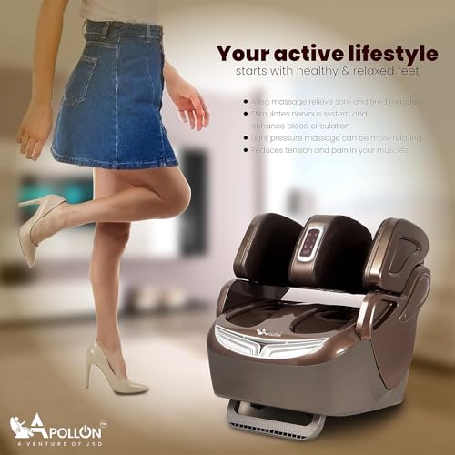 Image of Apollon 868 /416 Leg, foot, Thigh & Knee Massager, For Pain Relief Heating Therapy With 3 Level of Intensity 40 Kind of Different Massage Combination With 360 full Wrap Airbags, Corded Electric(Brown)