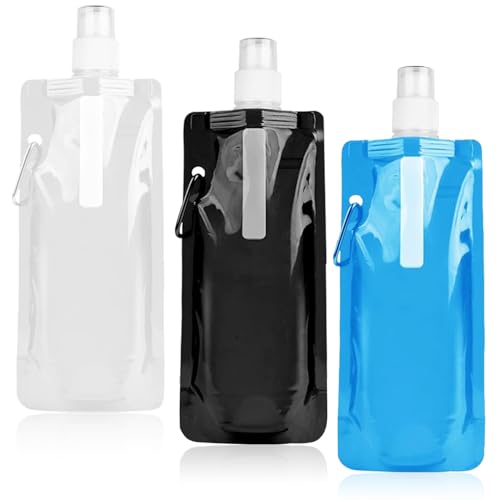 3 Stück 500ml Faltbare Trinkflasche,Faltbare Wasserflaschen,Trinkflaschen Faltbar,Tragbarer Zusammenklappbare Wassersack,Flexibl Zusammenklappbare Wasserflasch,Wiederverwendbare Trinkflasche Faltbar