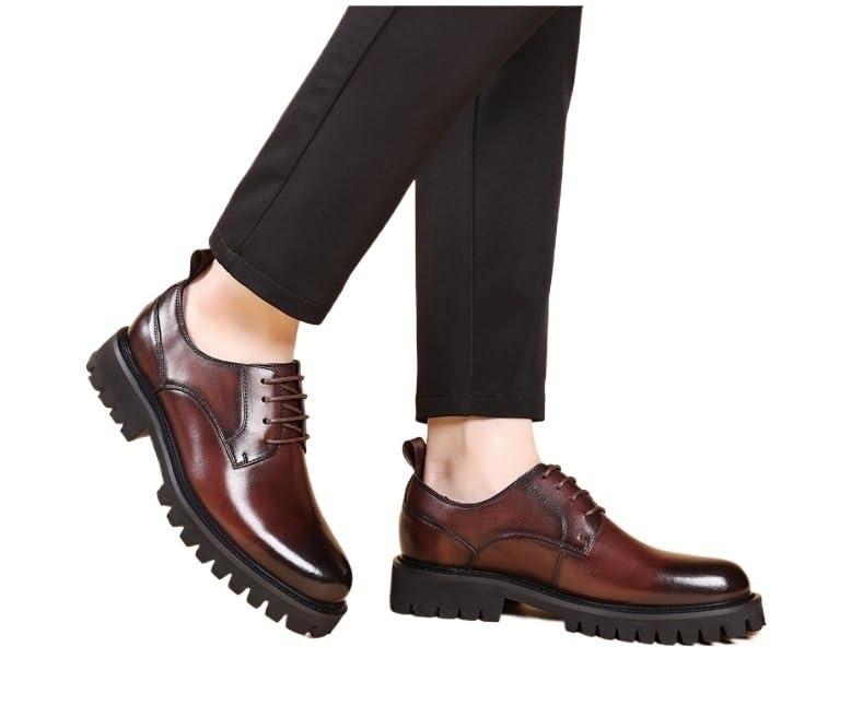 Top Grain Leather Lace-Up Business Casual Shoes Men British Round Toe Genuine Soft Sole Dress Shoes Thick Sole2
