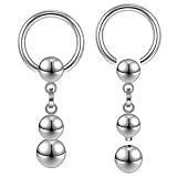 AccGin Earring Adjustable Load Ring PA Piercing Jewelry 316L Surgical Steel 14G 12G Nipple Rings for Men Women 2Pc Silver