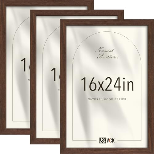 VCK 16x24 Picture Frames Set of 3, Brown Woodgrain, Wall Hanging