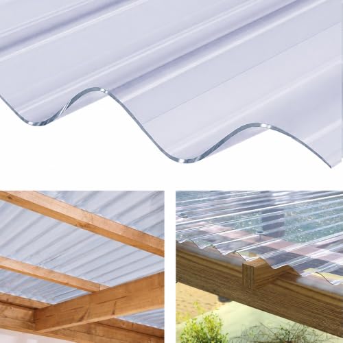 Clear Plastic Corrugated Roofing Sheets 0.8mm Thick 2.5ft Wide x 8ft Long Transparent UV-Resistant Roof Panels for Shed Greenhouse & Carport