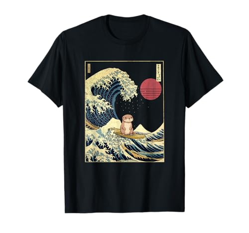 Image of Otter Japanese Kanagawa Wave Funny Surf Animal T-Shirt