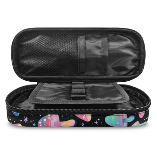 Image of Rainbow Mushroom Print Pencil Pouch Pen Bag, Pencil Case Stationery Pouch School Daily Storage Bag for Kids Girls Boys Teenagers, Black