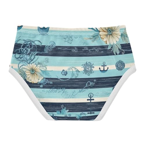 Toddler Girl Panties, Floral Stripe Blue Girls Underwear Cotton, 2–8 Years2
