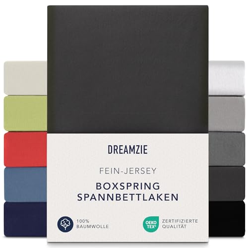 Dreamzie Premium fitted sheet, 140 x 200 cm, 160 x 200 cm, 37 cm side height, also for box spring bed and waterbed, bed sheet, box spring bed, 100% jersey cotton, 150 g/m², Oeko-Tex, dark grey