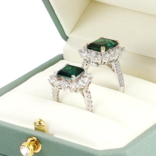 2Slots Leather Ring Box Jewelry Gift Box Mirofiber Interior Wedding Ring Case for Birthday, Proposal, Engagement, Wedding, Valentine's Day (Green)