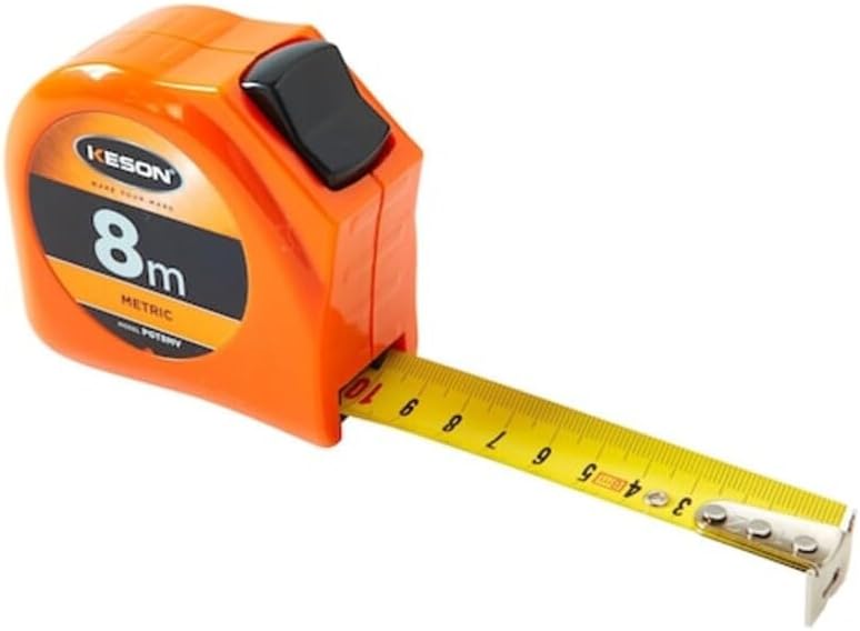 Keson PGT8MV Short Tape Measure with Nylon Coated Steel Blade and Toggle Lock (Graduations: m, cm, mm), 25mm by 8-Meter