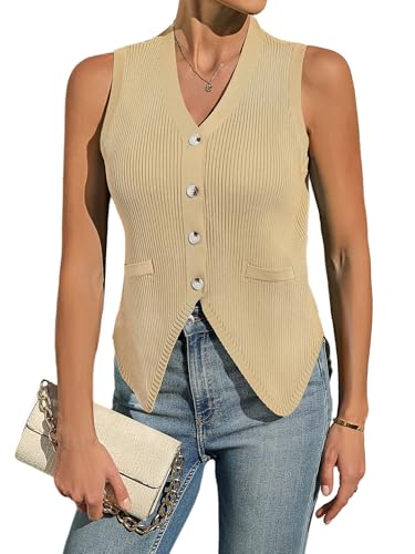 BB&KK Womens Sweater Vest Sleeveless Knit V Neck Button Fashion Casual Loose Spring Summer Waistcoat Cardigan
