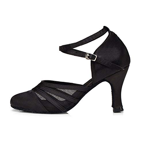 Naudamp Femmes Fermé Toe Talons Hauts Satin Mesh Salsa Latin Tango Chaussures De Danse De Salon