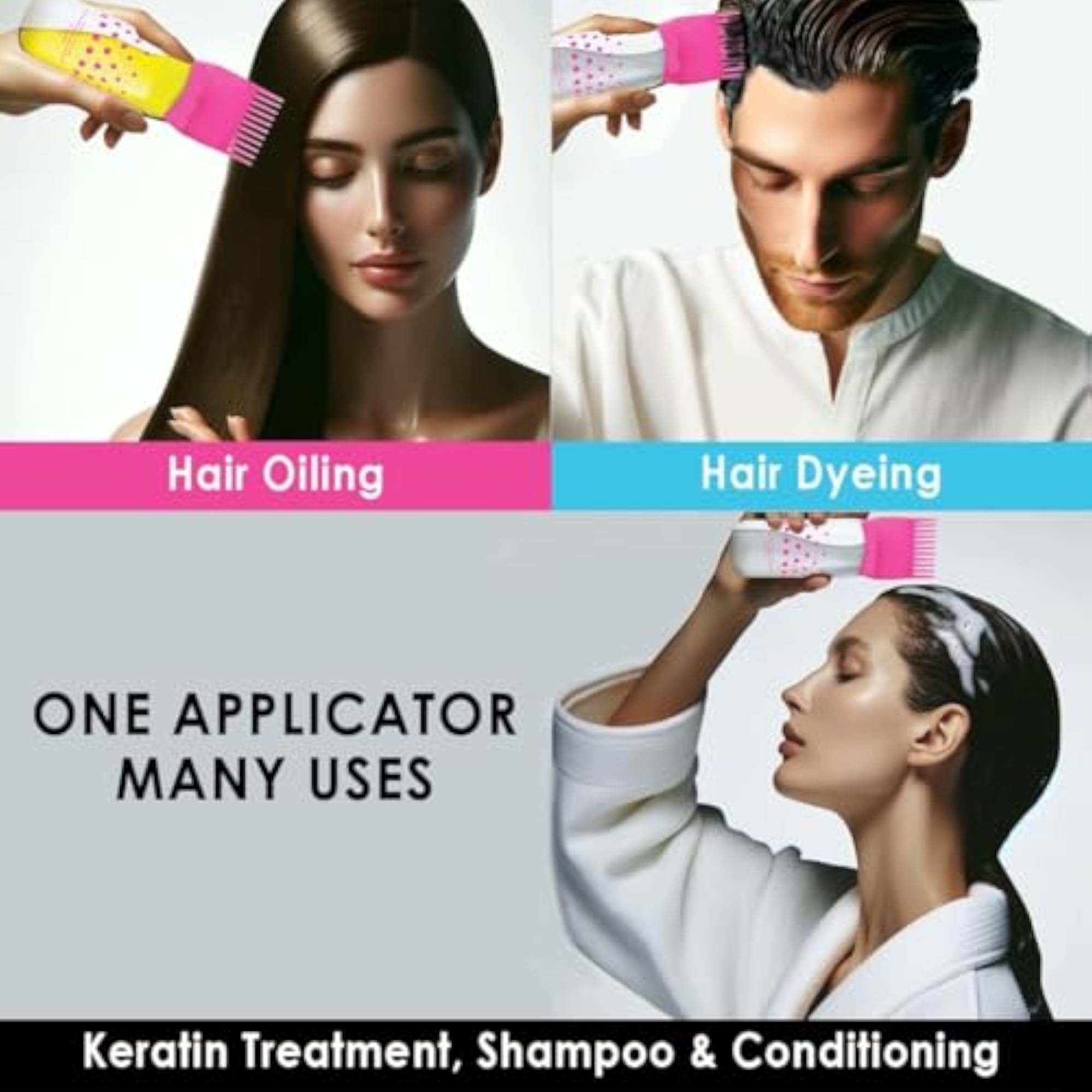 Hair Oil Applicator Bottle with Comb, 3 Color Combo