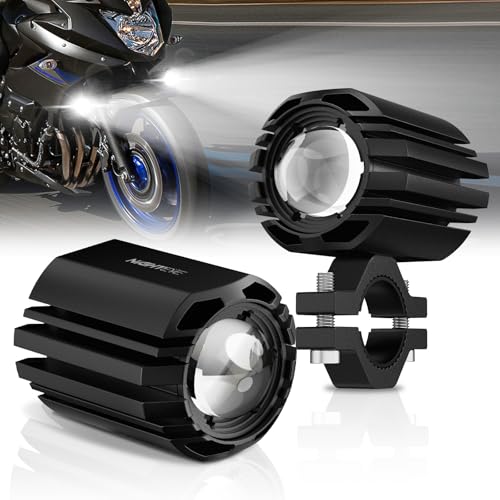 Image of NIGHTEYE Motorcycles LED Fog Lights - White/Amber Motorcycle Auxiliary Driving Lights with Mounting Brackets, LED Spotlights Compatible with Motorcycle UTV ATV Car Truck