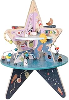 Manhattan Toy Double-Decker Celestial Star Explorer Wooden Activity Center with Shape Gliders, Spinners, Bead Runs and Alluring Artwork