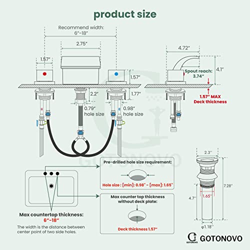 Gotonovo Matte Black Waterfall Widespread 3 Holes Bathroom Sink Faucet Deck Mounted 8-16 Inch Double Handles Commercial With Pop Up Drain thumb #8