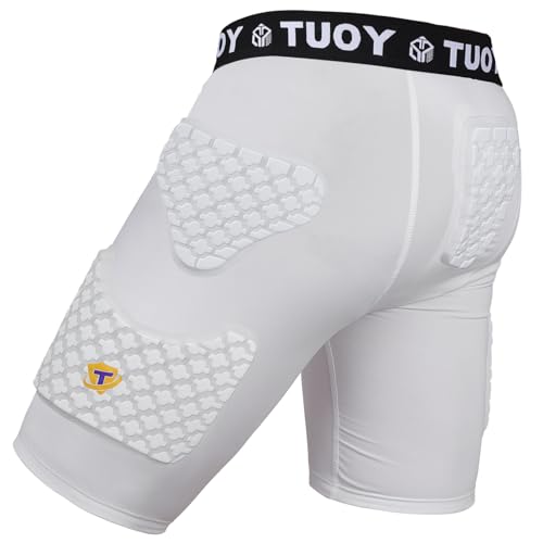 Dialudon Youth Boys Football Girdles 6-Pads Compression Shorts with Cup for Basketball Football Baseball White Large