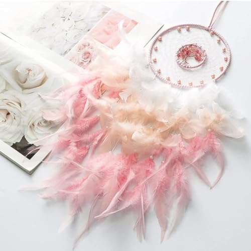 Traumfänger, BetterJonny 60cm Dreamcatcher Blauer Vintage Feder Traumfänger Handgefertigt Dream Catchers im Böhmischen Stil für Wandbehang Wohnkultur Ornamente Handwerk Zimmerdekoration Rosa
