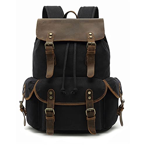 HNGM Zaino Zaino in Pelle Vintage Zaino da Uomo con Zaino Vintage Adatto per Scuola/Lavoro/Viaggi/Escursionismo/Campeggio Zaino per Laptop da 15-17 Pollici (Color : Nero, Size : 17 Inches)