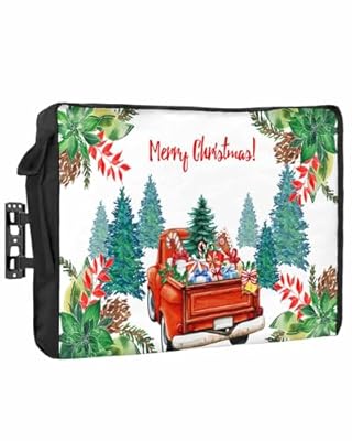 DecorLovee Outdoor TV Cover 80 to 85 Inches Weatherproof & Waterproof, Red Truck Christmas Outdoor TV Enclosure with Remote Control Pocket, Xmas Tree Snowflake Botanical TV Screen Protectors