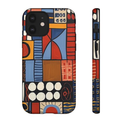 Coque rigide mate iPhone 12 motif géométrique coloré bleu robuste