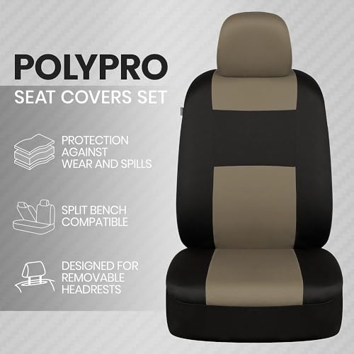 Image of BDK PolyPro 2-Pack Front Car Seat Covers Set in Beige /Black - Front Seat Covers for Cars Trucks Vans SUVs Sedans, Easy to Install Front Car Seat Cover Protection, Universal Fit Car Accessories