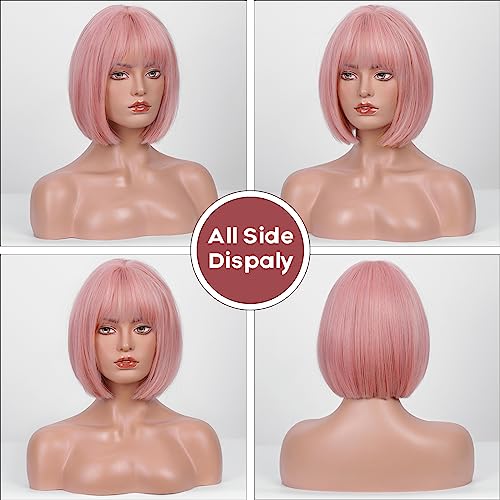 EMMOR Parrucca Bob Rosa con Frangia, Parrucche Bob...