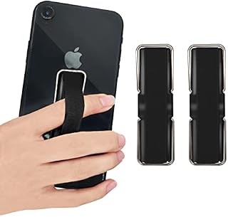 2pcs Finger Strap Phone Holder Anti-slip Elastic Finger Holder Cell Phone Grip Holder Finger Strap with Stand for Smartphones - (Black)