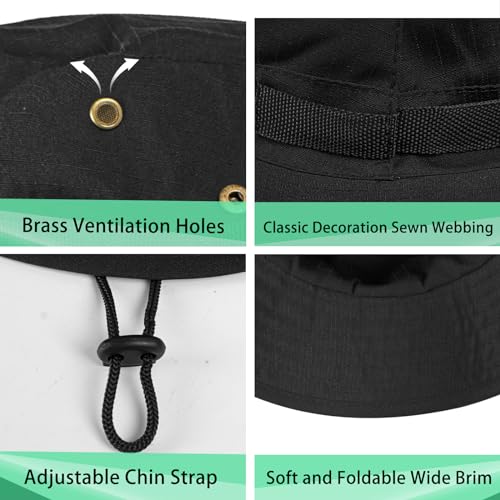 Image of Sun Hats for Men Women Boonie Hat UPF 50+ Bucket Hat Wide Brim UV Protection Fishing Hiking Safari Outdoor Hats