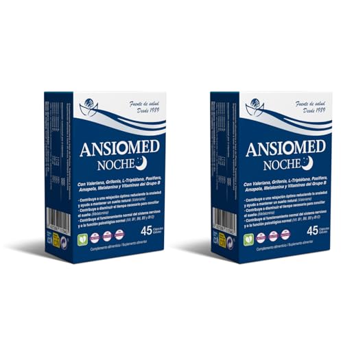 Ansiomed Noche 45 Cápsulas - Pack de 2 Unidades - Ayuda a la Relajación Óptima y a Conciliar el Sueño en Periodos de Estrés y Ansiedad - con Valeriana, Triptófano, Melatonina, Pasiflora y Vitaminas
