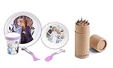 Frozen - Juego de vajilla de dibujos animados antideslizante bicolor de alta calidad para niños, plato, taza, cuchara, tenedor, plástico reutilizable sin BPA (congelado)