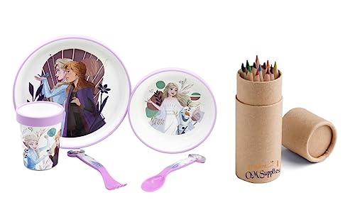Frozen - Juego de vajilla de dibujos animados antideslizante bicolor de alta calidad para niños, plato, taza, cuchara, tenedor, plástico reutilizable sin BPA (congelado) Frozen - Juego de vajilla de dibujos animados antideslizante bicolor de alta calidad para niños, plato, taza, cuchara, tenedor, plástico reutilizable sin BPA (congelado)