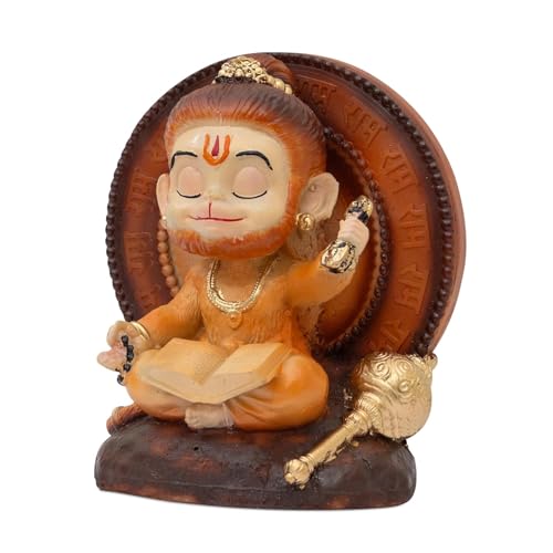 Image of Blessing Hanuman Idol - Multicolor Sitting Bajrangbali Murti with Gada for Home Temple Decor | Lord Hanuman Ji Statue for Strength, Protection & Devotion | Puja Showpiece Gift (9.5 Cm Hanuman Ji)