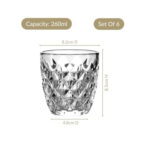 Image of Nestasia Transparent Small Juice Glasses Set of 6 (260 ml Each) - 100% Food Safe & Dishwasher Safe Diamond Textured Tumblers - Ideal for Water, Tea, Coffee & Refreshments - Perfect for Gifting
