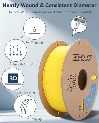 Image of 3DHoJor PLA Filament 1.75mm,3D Printer Filament,1kg Cardboard Spool (2.2lbs),Dimensional Accuracy + /- 0.03 mm,Vacuum Packaging,Odor Free,Clog Free, Fit Most 3D FDM Printer,Yellow