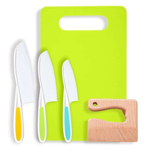Kids Knife Set for Real Cooking, Toddler Kitchen Tools, Montessori Cooking Set for Toddlers, Ensiven Kid Safe Kitchen Set, Kids Cutting Board and Knife Set, Toddler Safe Kitchen Tools