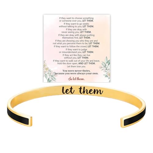 Let Them Motivational Color Bangle, Stainless Steel Self Worth Inspirational Cuff Bracelets with Hidden Message Engraved Friendship Bracelet Jewelry Gift for Women Sorority Sisters Friends