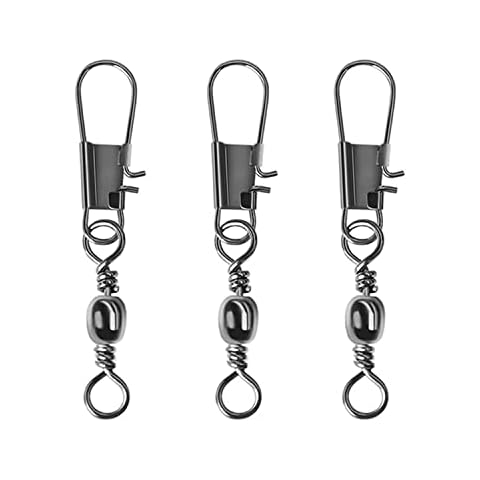 CRAZY SHARK 50pcs Fishing Swivels Snaps Rolling Barrel Swivel with Safety Snap Interlock Snaps, Stainless Steel Solid Fishing Swivels Saltwater Freshwater Snap Connector Cover