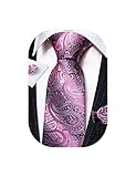 Barry.Wang Men Ties Paisley Woven Silk Necktie Set with Pocket Suqare Cufflinks Formal (B Grey Pink)