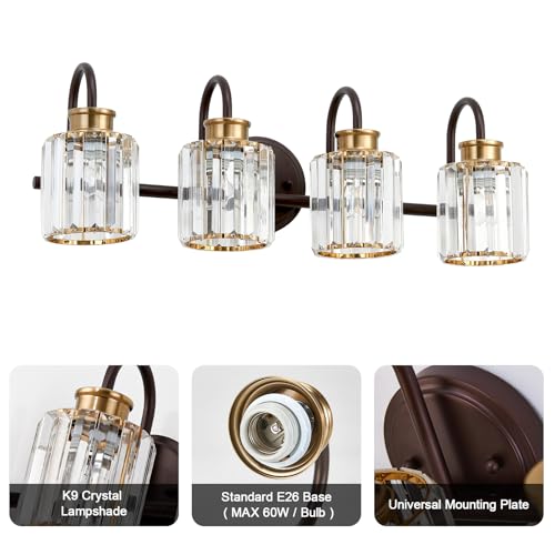 Image of ORB Bathroom Light Fixtures with K9 Crystal Lampshade Bathroom Lighting Over Mirror Vanity Lights for Living Room,Bedroom,Restroom,Hallway 4 Lights