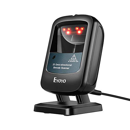 Eyoyo 2D Hands-Free Barcode Scanner, Omnidirectional USB Wired Desktop Barcode Reader 1D 2D PDF417 Data Matrix Bar Code Reader with Automatically Scanning for Retail Store Supermarket Mall Business