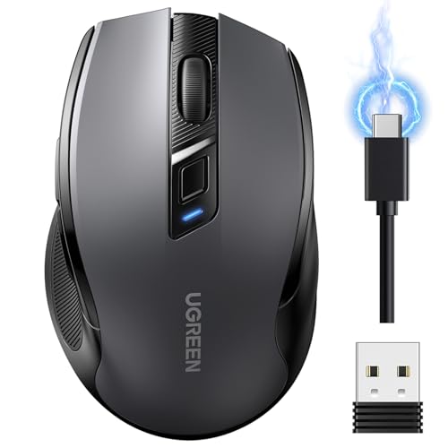 UGREEN Wireless Mouse Bluetooth Mouse & USB Dual Modes Computer Mouse Rechargeable & Ultra-long Battery Life 40dB Silent Ergonomic Design 5-level DPI for Laptop/PC/Tablet Windows/macOS etc.
