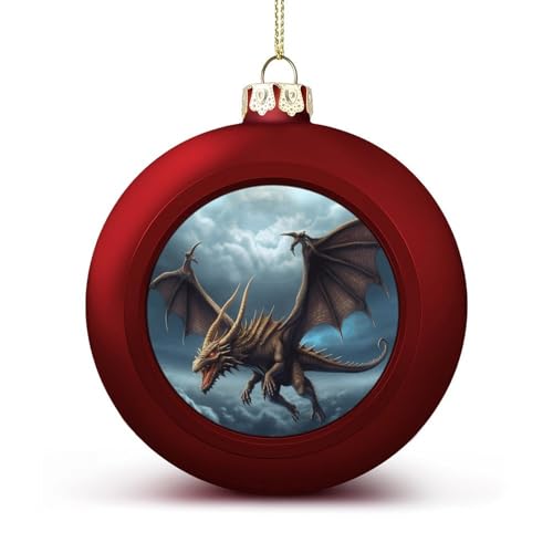 YHEGBFD Lot de 2 boules de Noël avec imprimé dragon volant - Décorations pour sapin de Noël