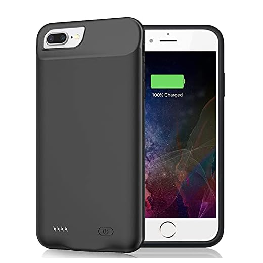 Battery Case for iPhone 6 Plus/6S Plus/7 Plus/8 Plus (5.5 inch), Upgraded 10000mAh Slim Portable Rechargeable Battery Pack Charging Case Compatible Extended Battery Charger Case (Black)